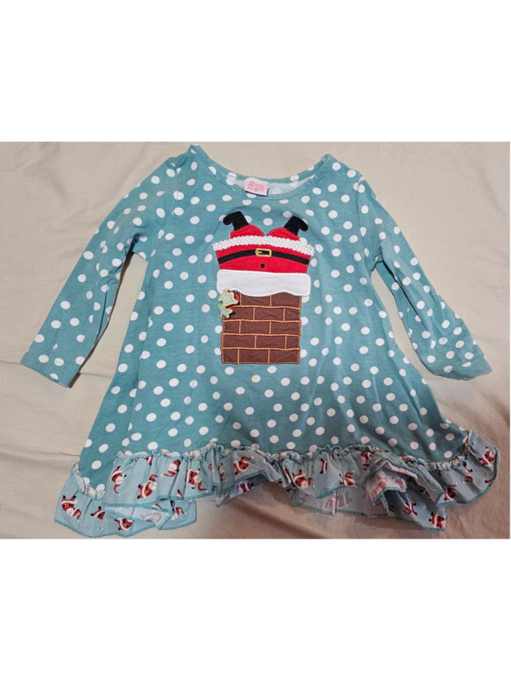 Toddler Girls Ricrac & Ruffles Christmas Santa Dress Size 2T Blue White